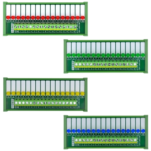 DIN Rail Mount 16 LEDs Indicator Light Module, Support 5~50VDC Common Positive and Negative, Available in Red Green Yellow Blue