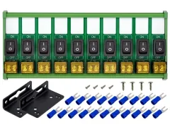 Wall Mount 10 Channel Rocker Switch Module, 10Amp 250VAC / 50VDC