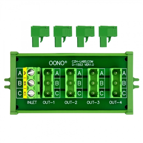 Screw Mount 30A/300V 4x3 Position Pluggable Terminal Block Distribution Module, OONO D-1553P