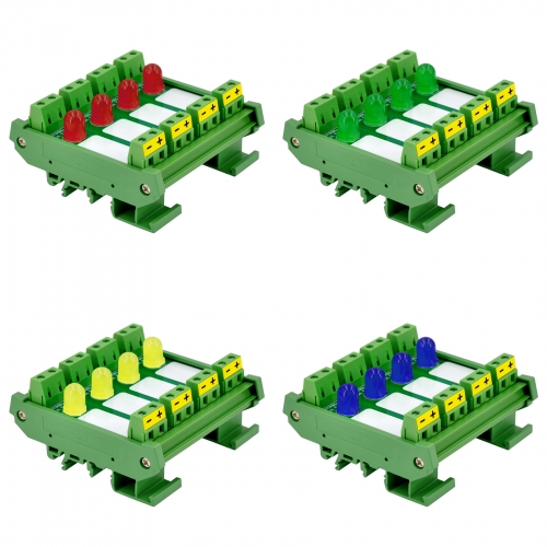DIN Rail Mount DC 5-32V 4 Channel 10mm LED Indicator Light Module, Available in Red Green Yellow Blue