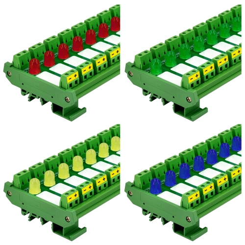DIN Rail Mount DC 5-32V 16 Channel 10mm LED Indicator Light Module, Available in Red Green Yellow Blue