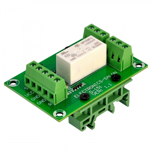 Latching Power Relay Module, DPDT 8 Amp, Electronics-Salon D-151S 5V Version, with DIN Rail Feet