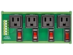 DIN Rail Mount AC 120V NEMA 5-15R 4 Receptacle Outlet Power Module, with Rocker Switch Thermal Circuit Breaker Overload Protector