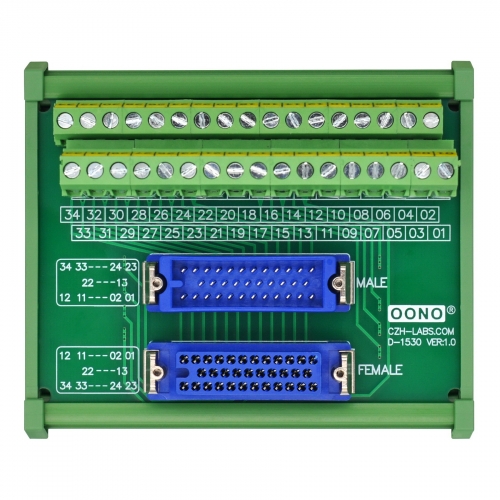 DIN Rail Mount MR34 Male-Female Breakout Board Terminal Block Interface Module, MR-34RMD2 MR-34RFD2