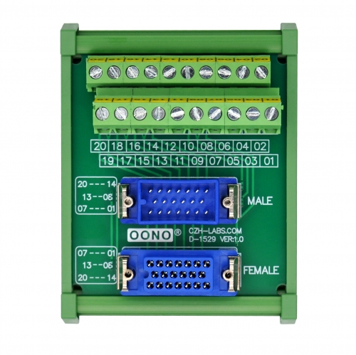 DIN Rail Mount MR20 Male-Female Breakout Board Terminal Block Interface Module, MR-20RMD2 MR-20RFD2