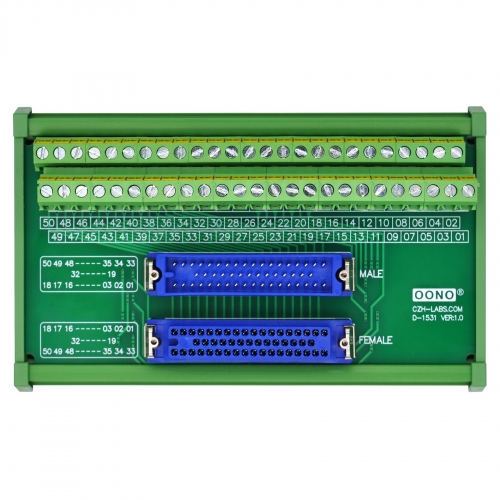 DIN Rail Mount MR50 Male-Female Breakout Board Terminal Block Interface Module, MR-50RMD2 MR-50RFD2