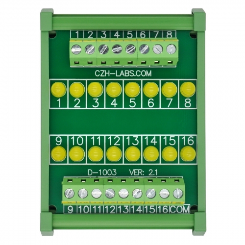 DIN Rail Mount 16 LEDs Indicator Light Module, Yellow, Support 5~50VDC Common Positive/Negative