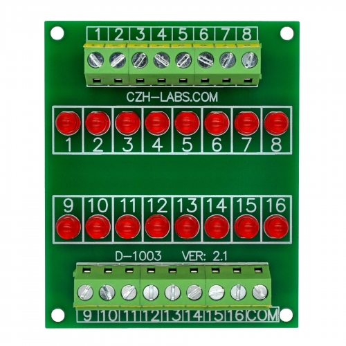 16 LEDs Indicator Light Board, Red, Support 5~50VDC Common Positive/Negative.