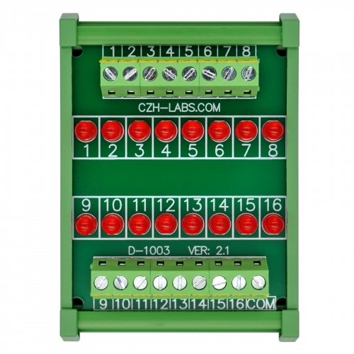 DIN Rail Mount 16 LEDs Indicator Light Module, Red, Support 5~50VDC Common Positive/Negative