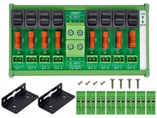 DC 52 Amp 8 Channel Power Distribution Module, Paddle Switch, Fused, Pluggable Side Wiring Terminal Block, DIN Rail and Screw Mount