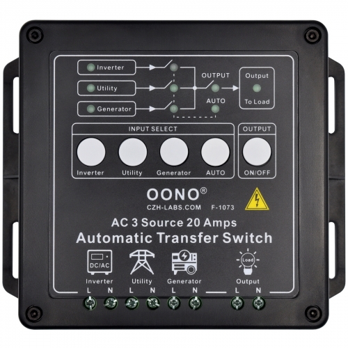 Manual and Automatic Transfer Switch, 3 Input 1 Output, AC120V 20A, ATS Auto Transfer Switch. OONO F-1073/120V