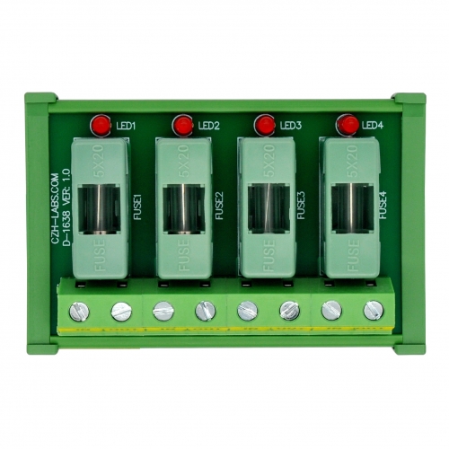 DIN Rail Mount DC 5 - 50V 4 Channel Fuse Module, OONO D-1638DT