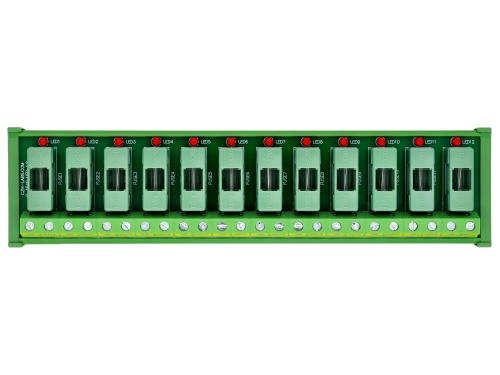 DIN Rail Mount DC 5 - 50V 12 Channel Fuse Module, OONO D-1640DT