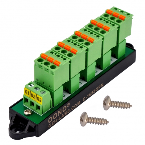 16Amp 300V 3x6 Position Pluggable Screwless Terminal Block Distribution Module. OONO D-1653GPN