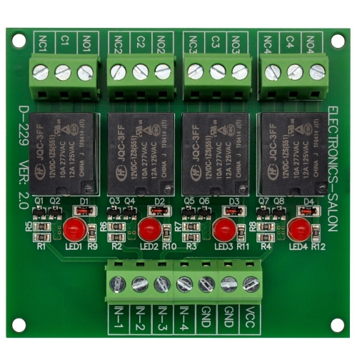 ELECTRONICS-SALON 4 SPDT 10Amp Power Relay Module, DC 12V Version.