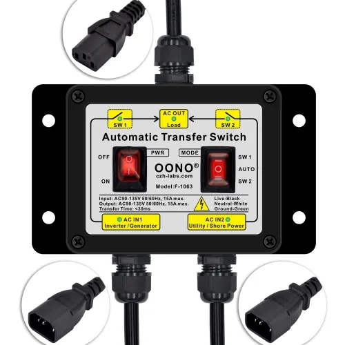 Manual and Automatic Transfer Switch, AC120V 15A IEC320 C14 C13, ATS Auto Transfer Switch