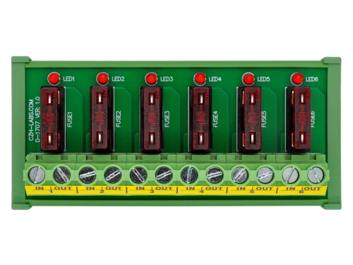 DIN Rail Mount DC 5 - 32V 6 Channel ATO Fuse Module, CZH-LABS D-1707T/32V
