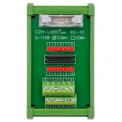 IDC10 Interface Module, COM+ with LEDs For Circuit Indication, DIN41651 Flat Ribbon Cable Breakout Board, DIN Rail Mount