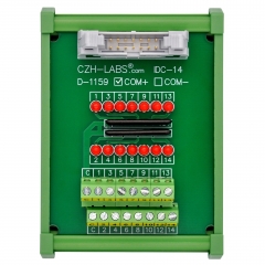 IDC14 Interface Module, COM+ with LEDs For Circuit Indication, DIN41651 Flat Ribbon Cable Breakout Board, DIN Rail Mount