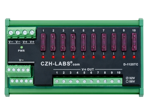 DIN Rail Mount DC 5-32V 10 Position Screw Terminal Block Power Distribution Module, CZH-LABS D-1125TC/32V