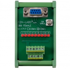 Female DB9 Interface Module, COM- with LEDs For Circuit Indication, DIN 41652/IEC60807 D-SUB Breakout Board Module, DIN Rail Mount