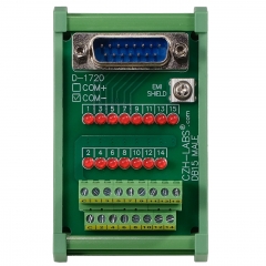 Male DB15 Interface Module, COM- with LEDs For Circuit Indication, DIN 41652/IEC60807 D-SUB Breakout Board Module, DIN Rail Mount