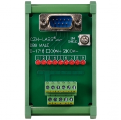 Male DB9 Interface Module, COM- with LEDs For Circuit Indication, DIN 41652/IEC60807 D-SUB Breakout Board Module, DIN Rail Mount
