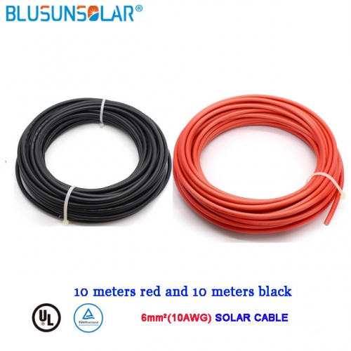 6mm2 (10AWG) Solar Cable 10 meter Red and  10 meter Black Pv Cable Wire Copper Conductor XLPE Jacket TUV /UL Certifiction
