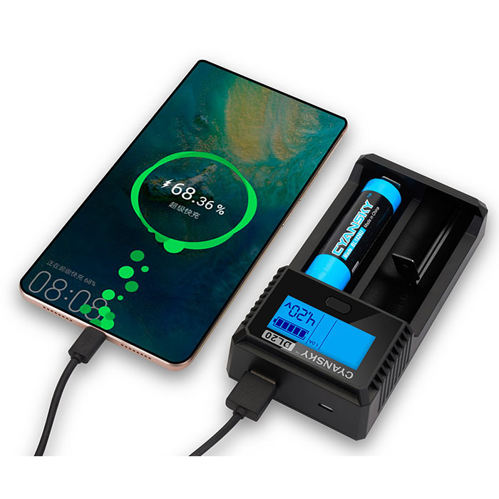 Dual-slot LCD USB Smart Charger for Ni-MH, NiCd and Li-ion batteries