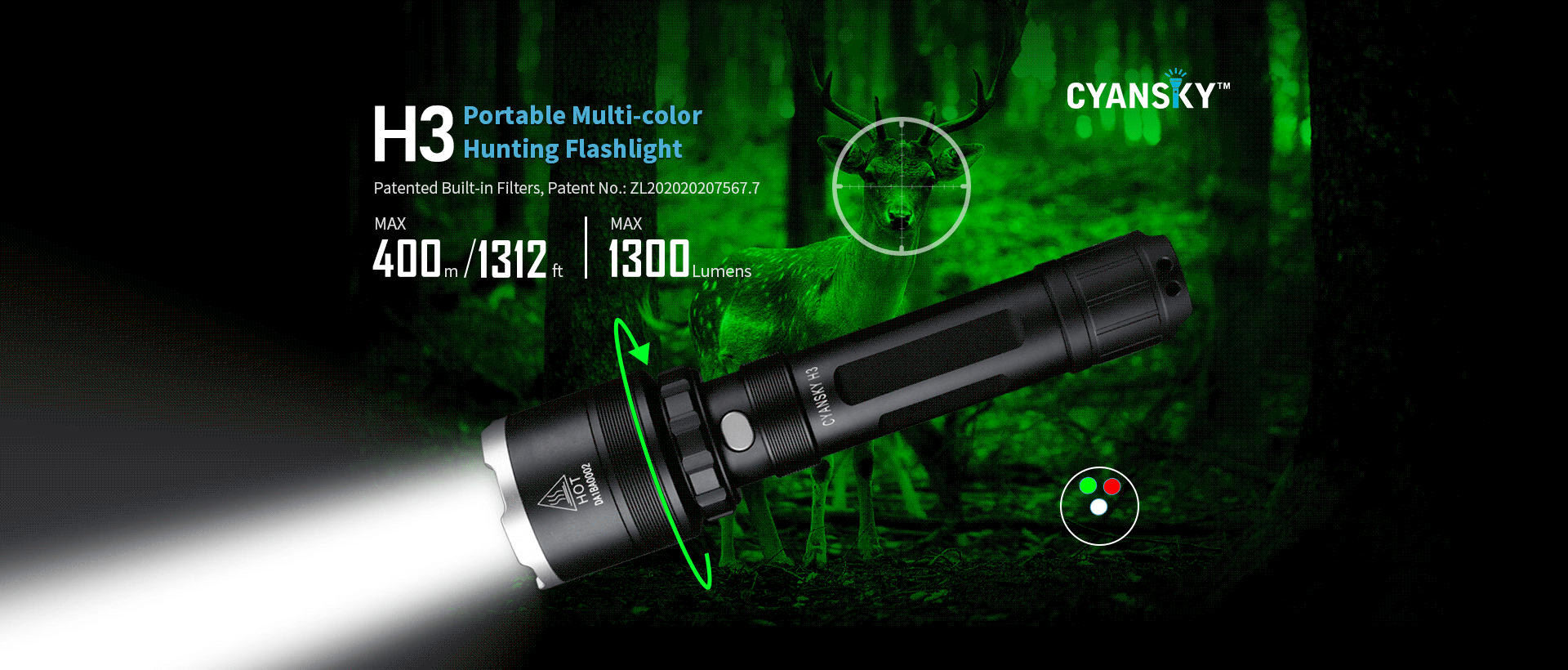 Multi-color Portable Hunting Flashlight H3
