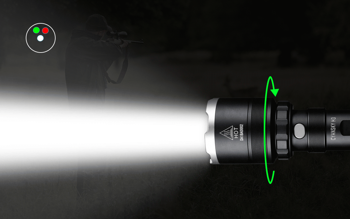 1300Lumens/400m Multi-color Hunting Flashlight