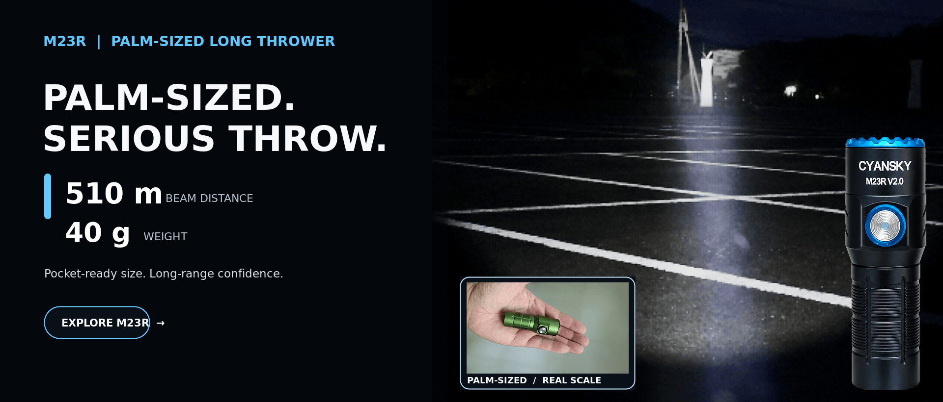 M23R Palm-Sized Long Thrower | 510m Beam Distance