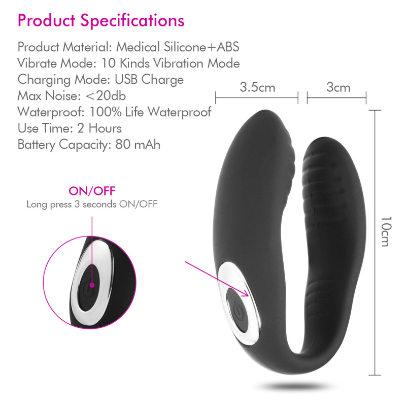 Silicone U shape Waterproof Couple Clamp USB Rechargeable Vibrator