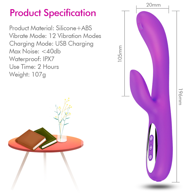 Nezend 12 Modes Frequency Purple Pink USB Rechargeable G Spot Vibrator
