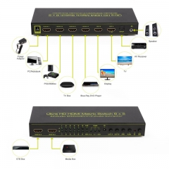 HDMI Matrix Switch (6-Input 2-Output), HDMI Audio Extractor with Remote Control, Support PIP, ARC, 4Kx2K@30Hz, 3D