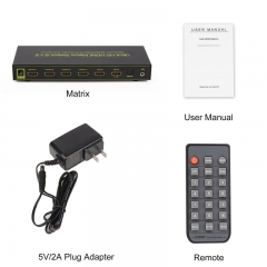 HDMI Matrix Switch (6-Input 2-Output), HDMI Audio Extractor with Remote Control, Support PIP, ARC, 4Kx2K@30Hz, 3D