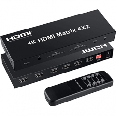 4x2 matriz HDMI interruptor 4 en 2 matriz HDMI conmutador de vídeo divisor óptico y L/R de salida de Audio apoyo Ultra HD 4K x 2K 3D 1080P audio EDID Extractor con Control remoto IR y adaptador de corriente