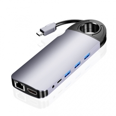 Adaptador USB C multipuerto de 10 en 1 de aluminio tipo C Adaptador 4K HDMI VGA USB 3,0 puertos TF/lector de tarjetas SD tipo C policía Gigabit Ethernet RJ45... Compatible con el MacBook Air/Pro más tipo C dispositivos