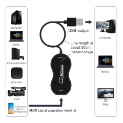 Audio Video Capture Cards HDMI to USB 1080p USB2.0 Record via DSLR Camcorder Action Cam for High Definition Acquisition, Live Broadcasting