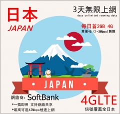 4G(6GB)日本3日無限上網卡