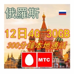 MTC俄羅斯12日4G 30GB上網卡