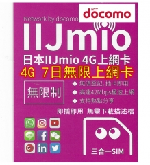 docomo 4G日本7日無限上網卡