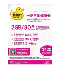 Mobile Duck--China Mobile 4G/3GMainland China-HK-Macau Prepaid SIM Card (4G)