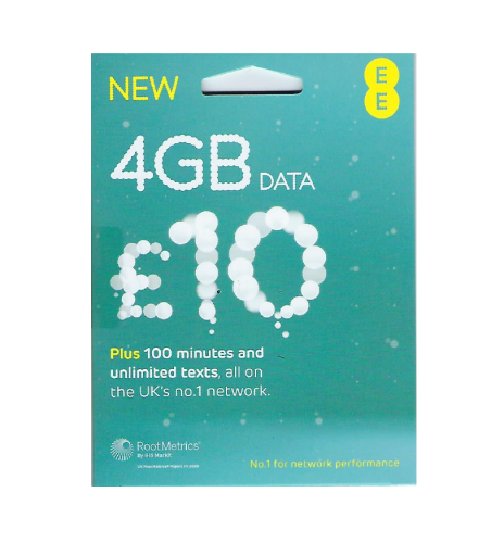 [UK EE] 4G UK 30 days 4GB + 100 minutes calls (rechargeable) official website £10 package