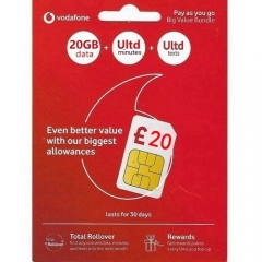 vodafone UK UK 30 Days 4G 20GB Internet Card + Unlimited Calls (UK number provided)