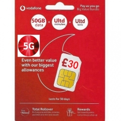 (Upgrade 5G) Vodafone UK UK 30th 4G 50GB Internet Card + Unlimited Calls (UK number provided)