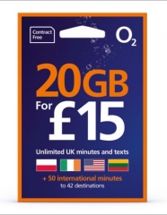 O2英國 30日4G 20GB+英國本地無限分鐘及短信 上網卡 電話卡