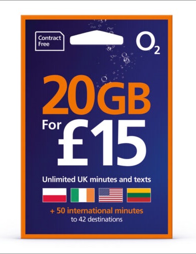 O2英國+歐洲多國通用30日4G 20GB+無限分鐘及短信 上網卡 電話卡