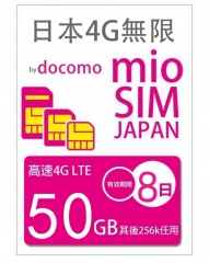 4G LTE 日本Docomo 8日4G 50GB之後256K無限上網卡(5-30日多種套餐選擇）數據卡Sim卡電話咭data