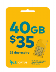 【OPTUS $35澳元套餐】澳洲28日 首40GB 4G上網+無限通話+300分鐘致電香港及中國